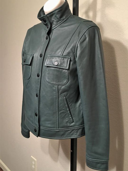 Lucky Brand Size Small Dark Teal Leather Bomber Jacket