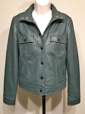 Lucky Brand Size Small Dark Teal Leather Bomber Jacket