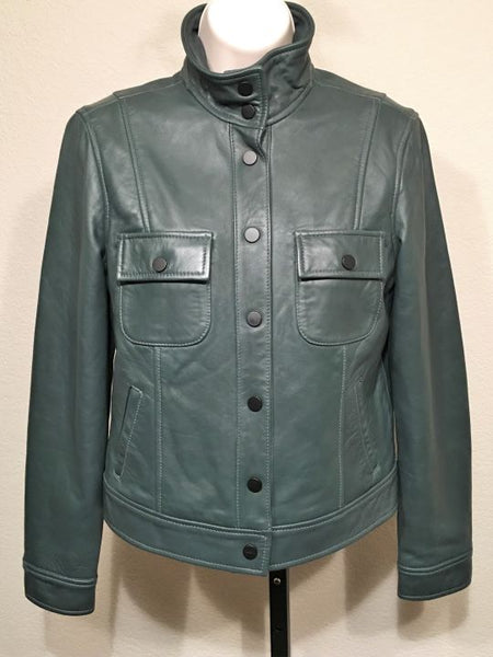 Lucky Brand Size Small Dark Teal Leather Bomber Jacket