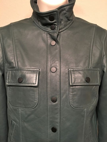 Lucky Brand Size Small Dark Teal Leather Bomber Jacket