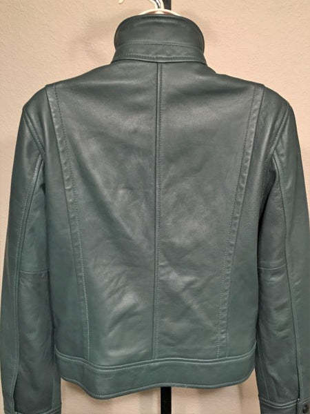 Lucky Brand Size Small Dark Teal Leather Bomber Jacket