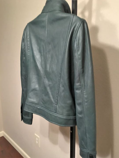 Lucky Brand Size Small Dark Teal Leather Bomber Jacket