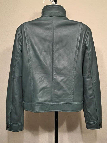 Lucky Brand Size Small Dark Teal Leather Bomber Jacket