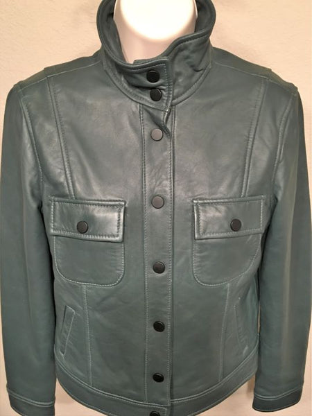 Lucky Brand Size Small Dark Teal Leather Bomber Jacket