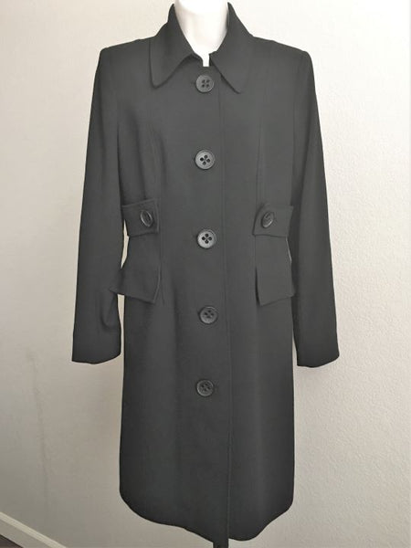 Magaschoni Size 4 Long Black Wool Coat