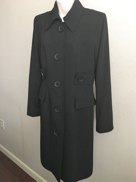 Magaschoni Size 4 Long Black Wool Coat