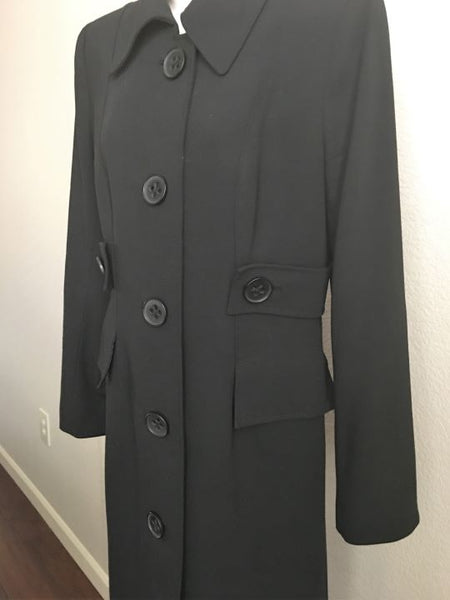 Magaschoni Size 4 Long Black Wool Coat - CLEARANCE