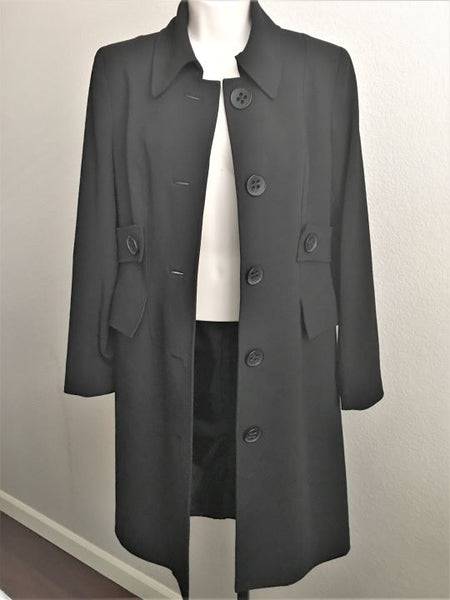 Magaschoni Size 4 Long Black Wool Coat - CLEARANCE