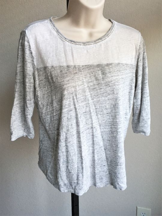 Maison Scotch SMALL Two-Tone Gray and White Tee - CLEARANCE