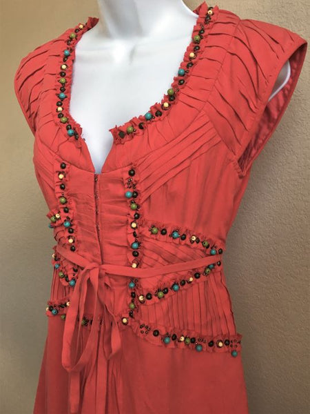 Nanette Lepore Size 0 Coral Silk Beaded Dress