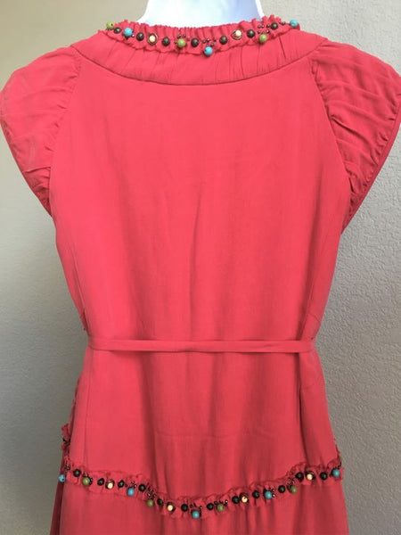 Nanette Lepore Size 0 Coral Silk Beaded Dress