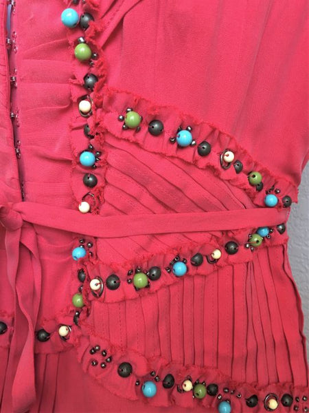 Nanette Lepore Size 0 Coral Silk Beaded Dress