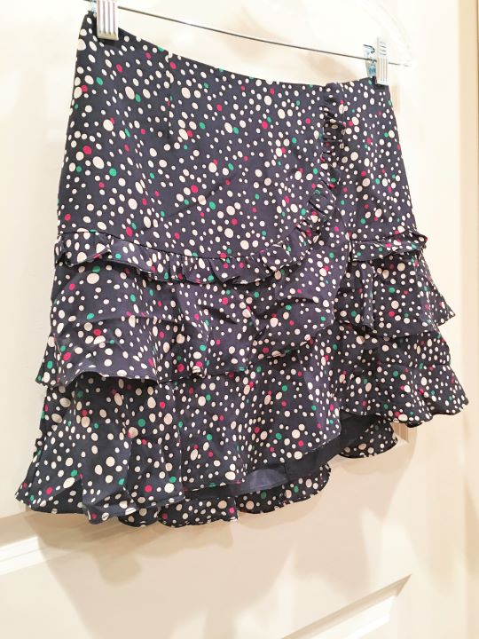 Nanette Lepore Size 0 Navy Dotted Ruffle Mini Skirt