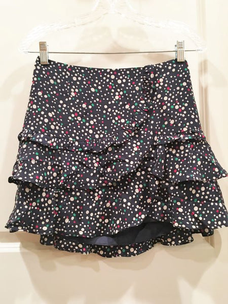 Nanette Lepore Size 0 Navy Dotted Ruffle Mini Skirt