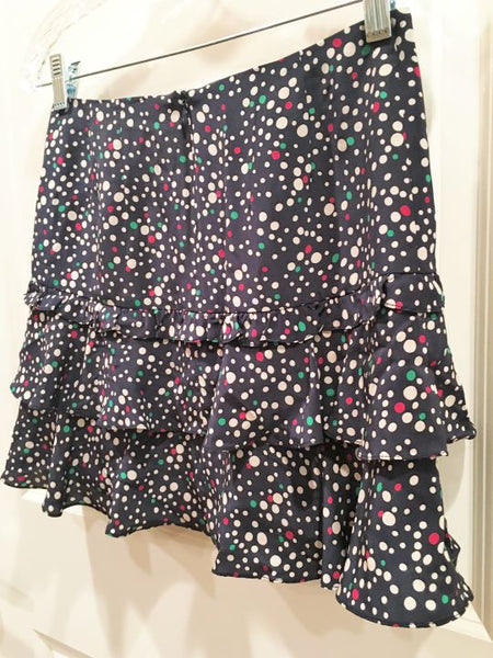 Nanette Lepore Size 0 Navy Dotted Ruffle Mini Skirt