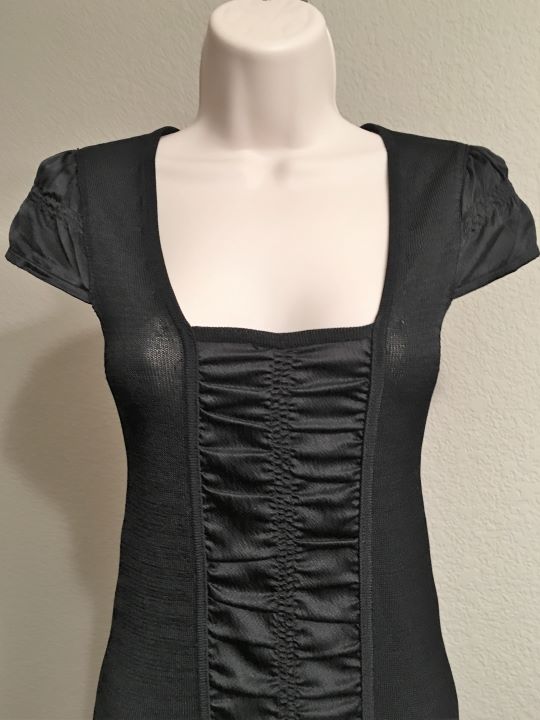 Nanette Lepore XS Small Black Knit Top Silk Trim