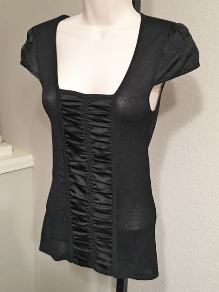 Nanette Lepore XS Small Black Knit Top Silk Trim