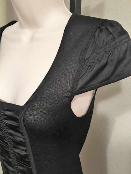 Nanette Lepore XS Small Black Knit Top Silk Trim