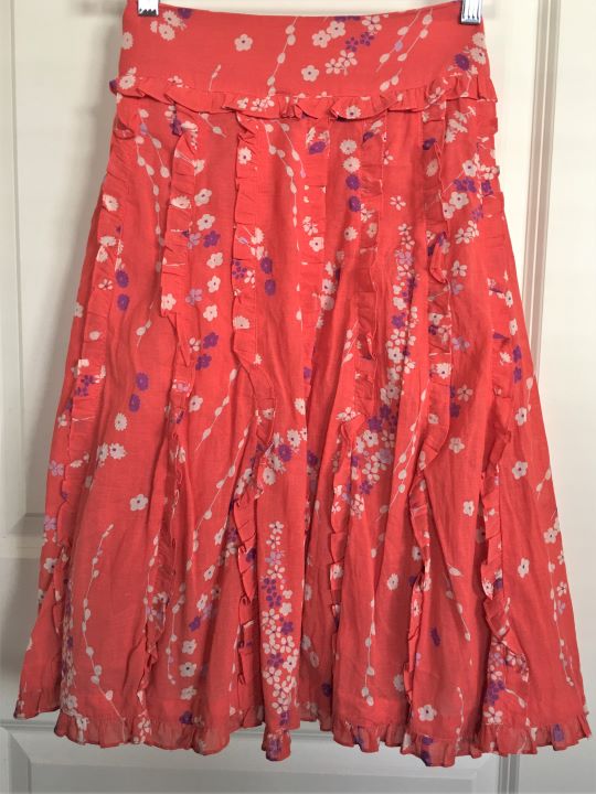 Odille Anthropologie Size 4 Coral Ruffled Floral Skirt