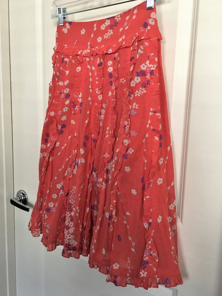 Odille Anthropologie Size 4 Coral Ruffled Floral Skirt