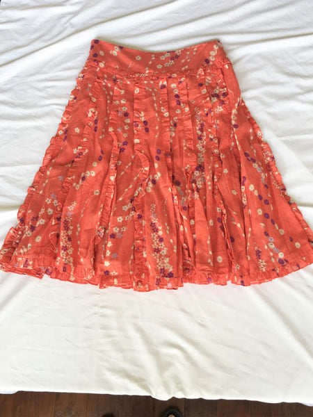 Odille Anthropologie Size 4 Coral Ruffled Floral Skirt