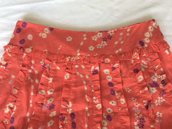 Odille Anthropologie Size 4 Coral Ruffled Floral Skirt