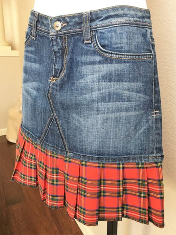 People's Liberation Size 2 Bella Denim Plaid Mini Skirt