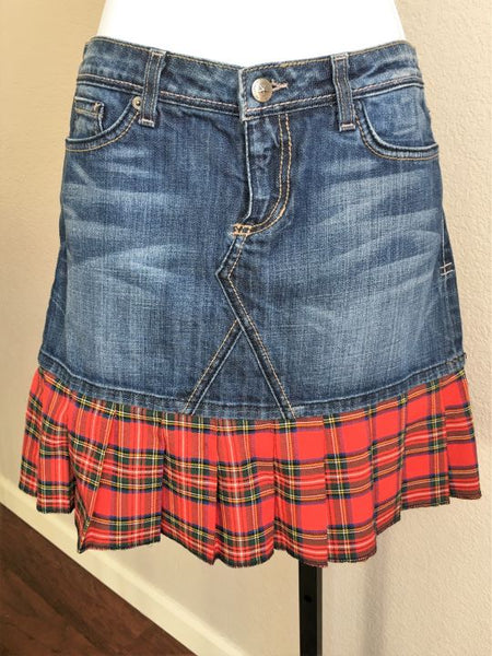 People's Liberation Size 2 Bella Denim Plaid Mini Skirt