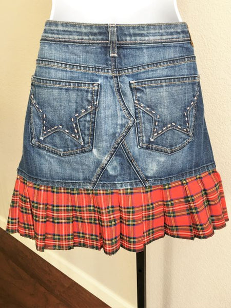 People's Liberation Size 2 Bella Denim Plaid Mini Skirt