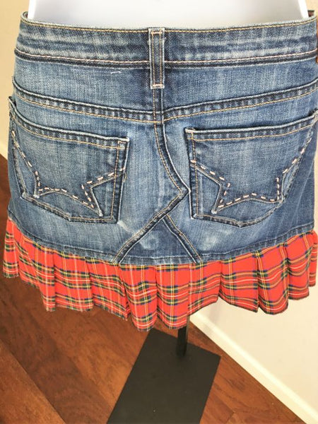 People's Liberation Size 2 Bella Denim Plaid Mini Skirt