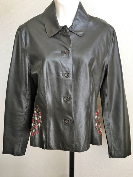 Phillippe Adec Size 8 Brown Leather Coat