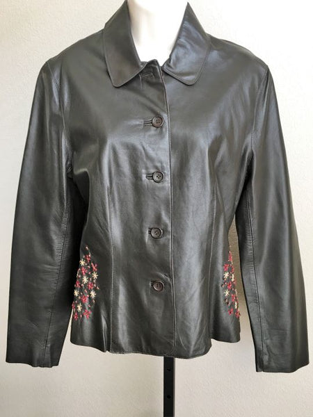 Phillippe Adec Size 8 Brown Leather Coat - CLEARANCE