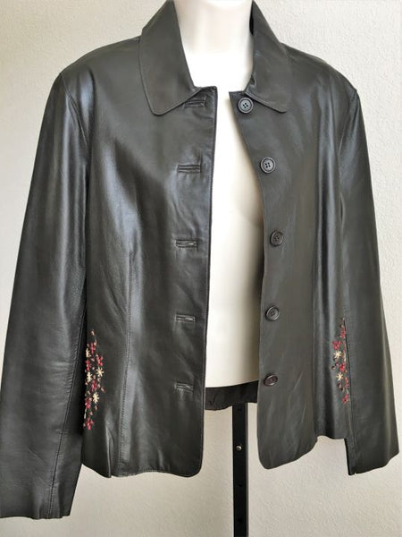 Phillippe Adec Size 8 Brown Leather Coat - CLEARANCE