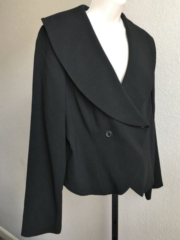 Pink Tartan Size 14 Black Double Breasted Wool Blazer