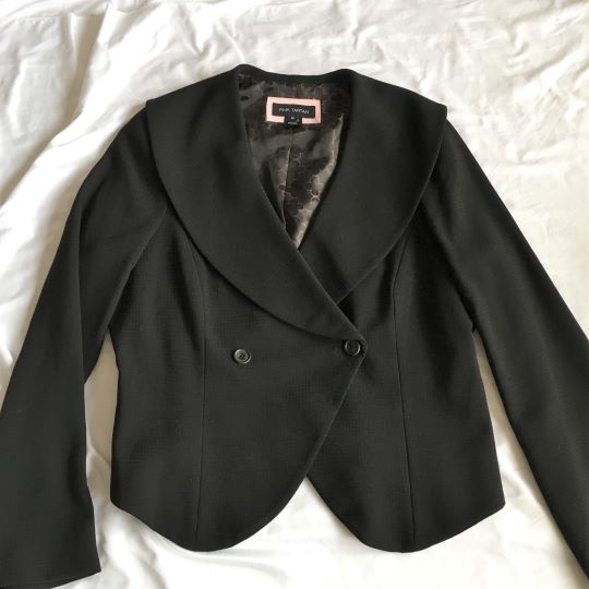 Pink Tartan Size 14 Black Double Breasted Wool Blazer - CLEARANCE