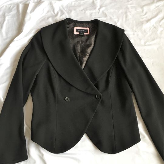 Pink Tartan Size 14 Black Double Breasted Wool Blazer