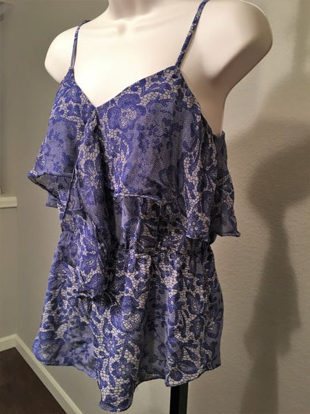 Rebecca Taylor Size 8 Blue Silk Floral Tank Top