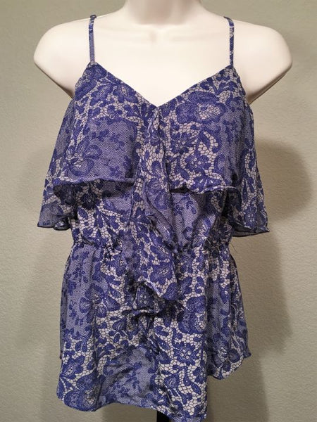 Rebecca Taylor Size 8 Blue Silk Floral Tank Top