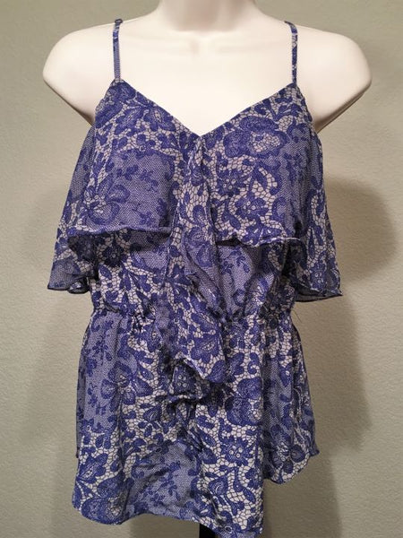 Rebecca Taylor Size 8 Blue Silk Floral Tank Top - CLEARANCE
