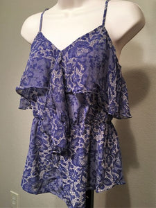 Rebecca Taylor Size 8 Blue Silk Floral Tank Top