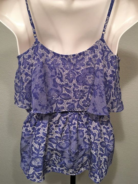 Rebecca Taylor Size 8 Blue Silk Floral Tank Top