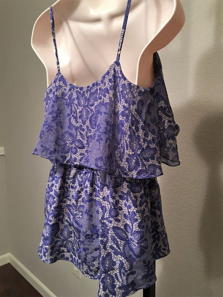 Rebecca Taylor Size 8 Blue Silk Floral Tank Top - CLEARANCE