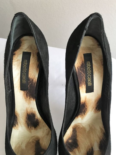 Roberto Cavalli Authentic Size 6 Black Suede Pumps