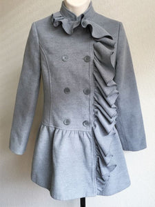 Sisley Size Small Gray Ruffle Front Coat