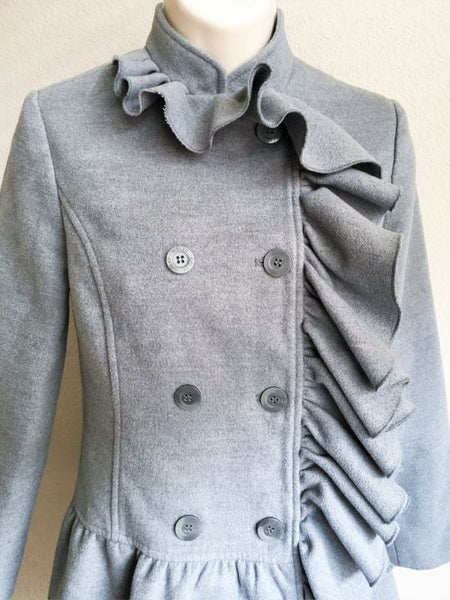 Sisley Size Small Gray Ruffle Front Coat