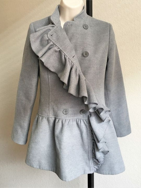 Sisley Size Small Gray Ruffle Front Coat