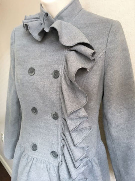 Sisley Size Small Gray Ruffle Front Coat