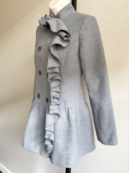 Sisley Size Small Gray Ruffle Front Coat