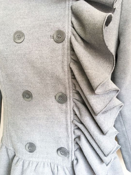 Sisley Size Small Gray Ruffle Front Coat