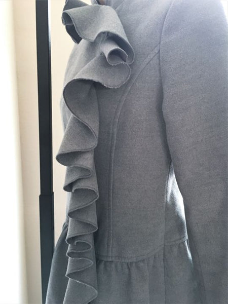 Sisley Size Small Gray Ruffle Front Coat